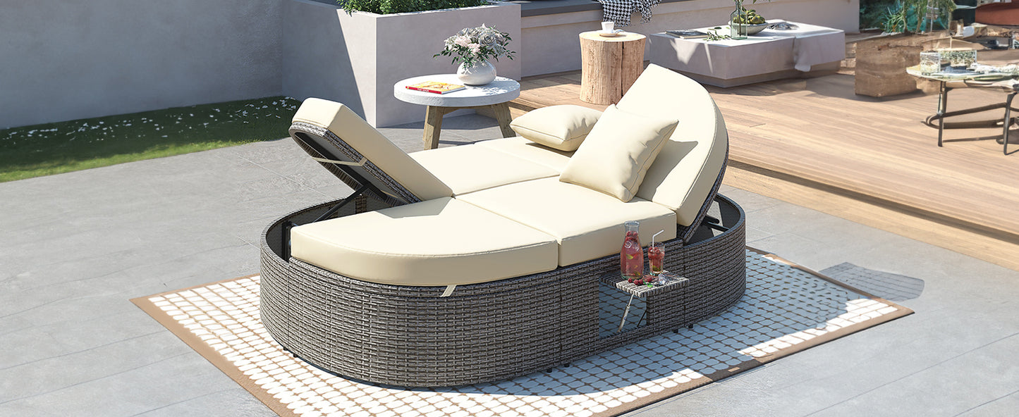 Outdoor Sun Bed Patio 2-Person Daybed, Cushions, Pillows