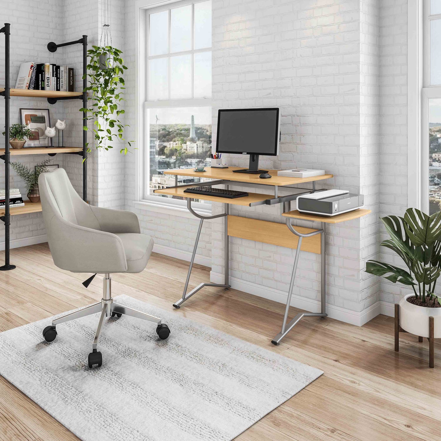 Techni Mobili Compact Computer Desk, Side Shelf, Keyboard Panel