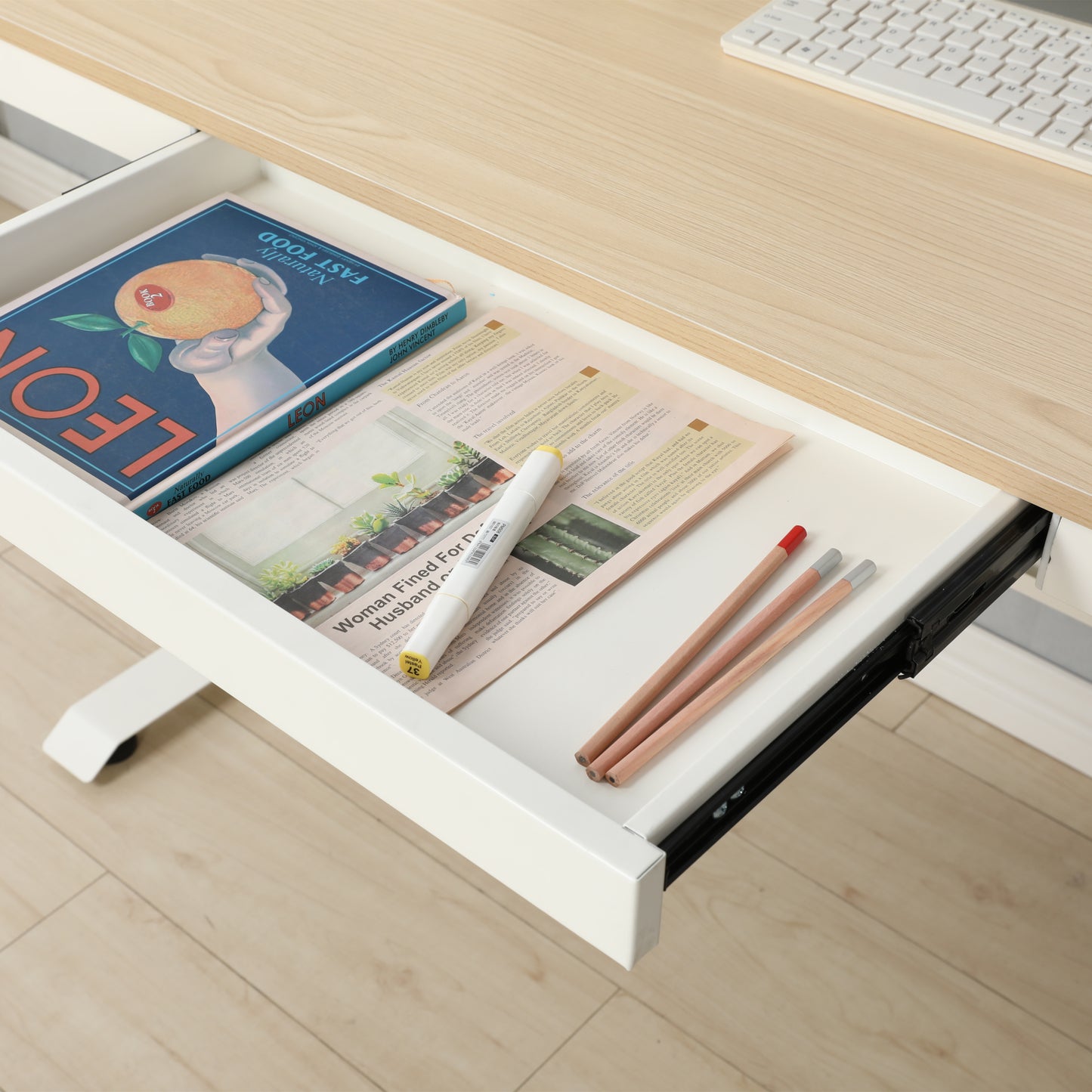 Adjustable Height Stand up Desk with Metal Drawer