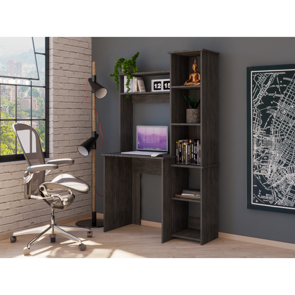 Aramis Desk, Five Shelves, Two Superior Shelves, Smokey Oak
