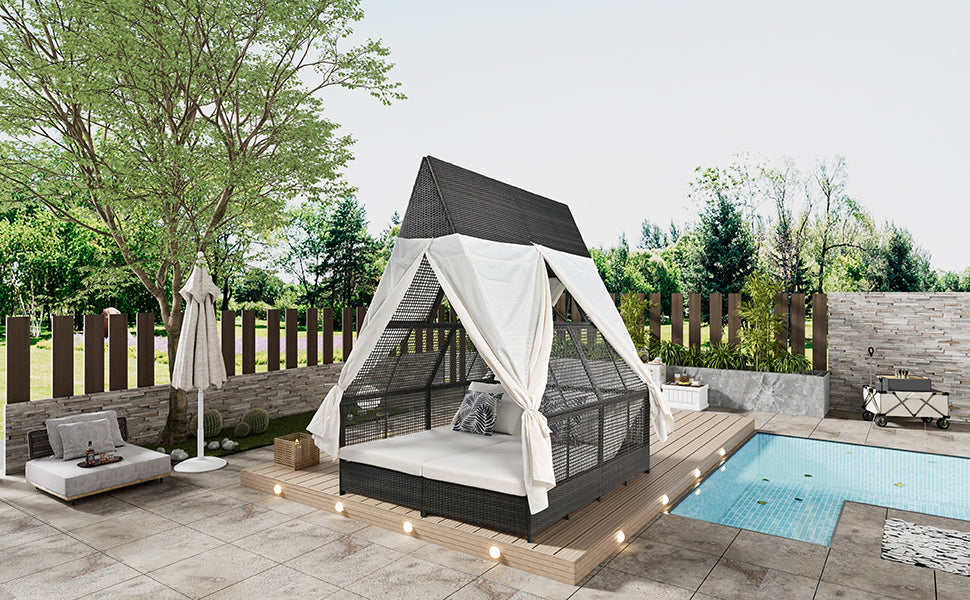 Outdoor Daybed Patio Lounge Bed, Adjustable Backrest
