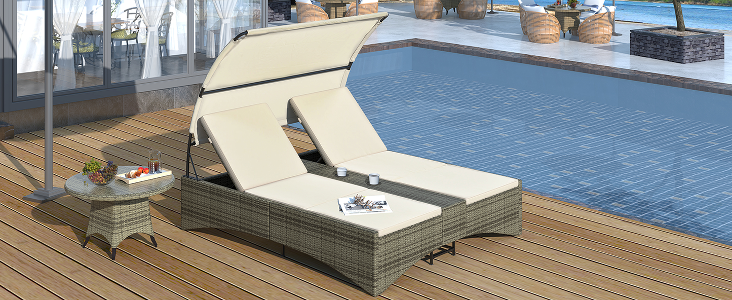 Patio Daybed Outdoor Daybed, Shelter Roof, Adjustable Backrest, Storage Box