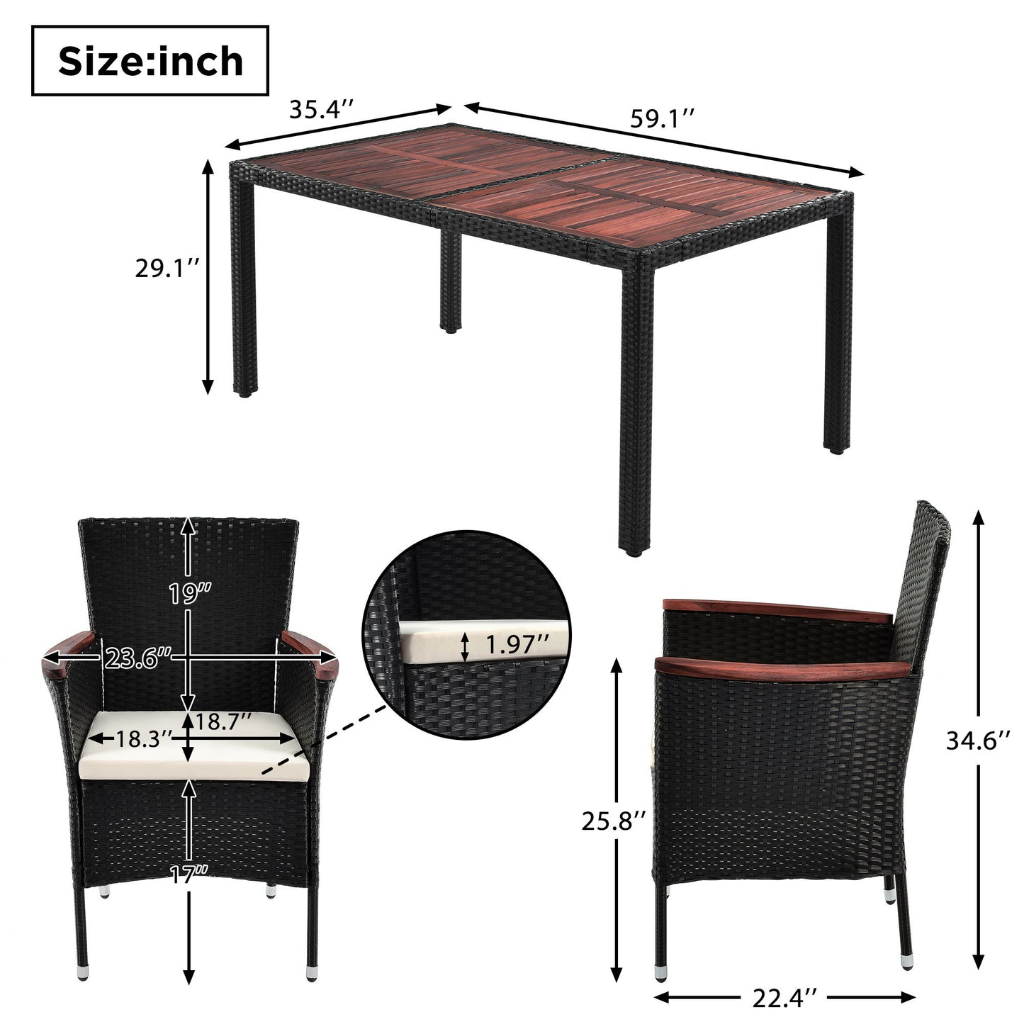 7-Piece Outdoor Patio Dining Set, Dining Table, Chairs