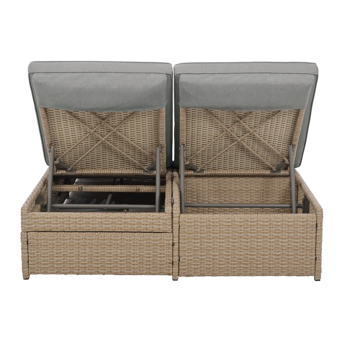 Outdoor Double Patio, Reclining Chairs, Adjustable Backrest Seat