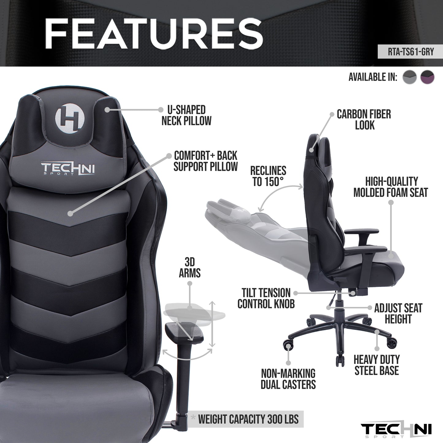Techni Sport Ergonomic High Back Racer Style Video Gaming Chair