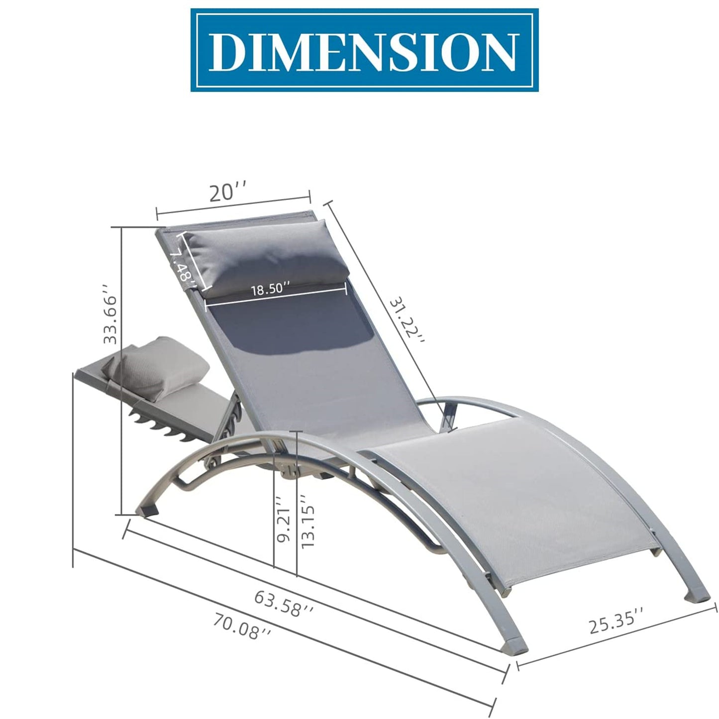 Outdoor Chaise Lounge Set of 2 Patio Recliner Chairs, Adjustable Backrest