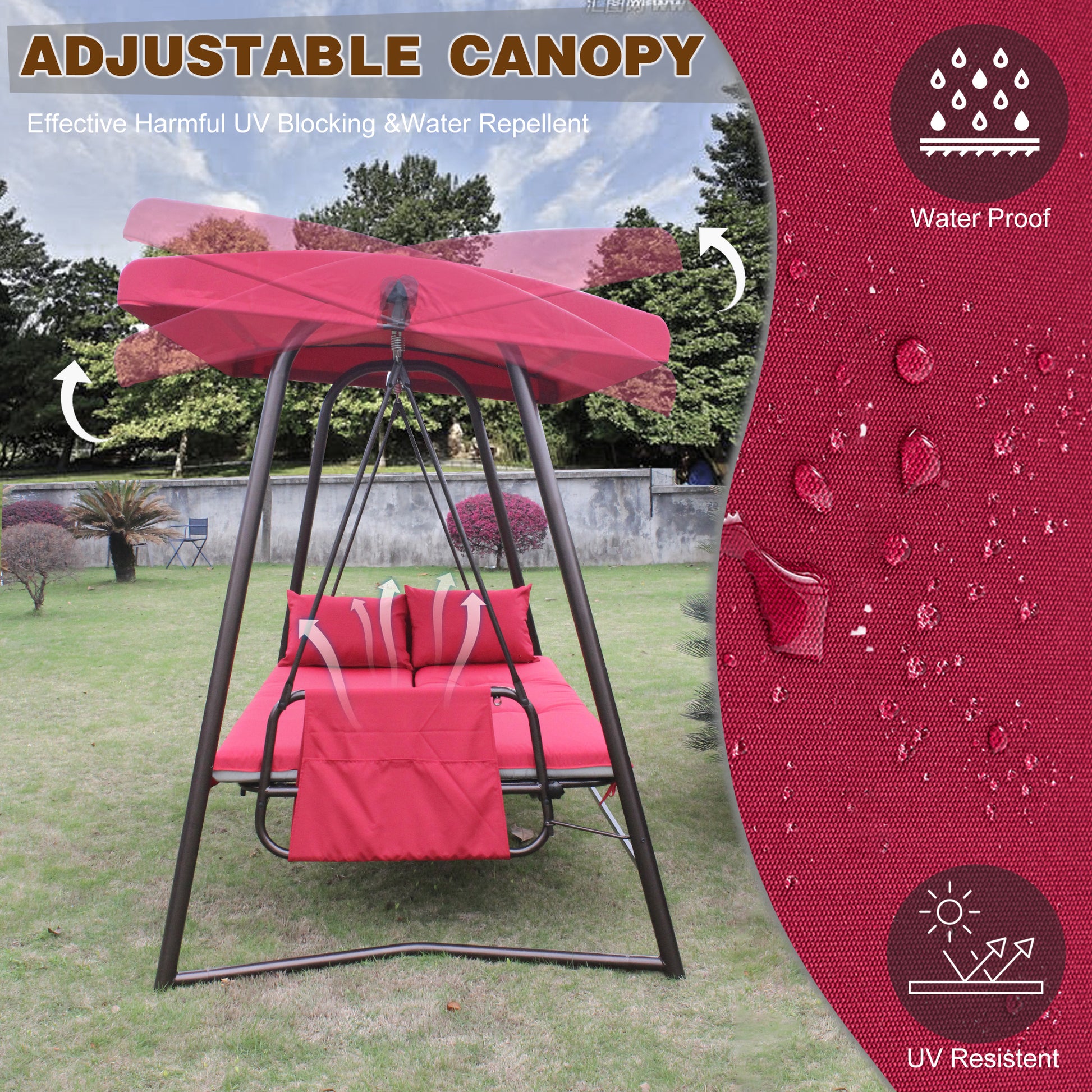 Outdoor Patio Swing Chair, bed, Cushion, Canopy