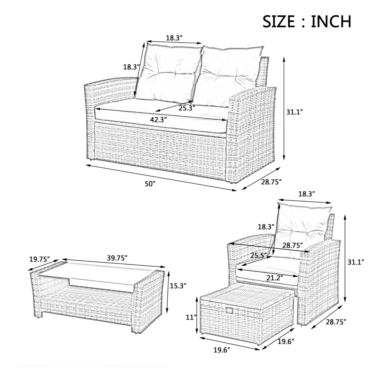 Patio Furniture, Outdoor Furniture, Seasonal 6 Set, Coffee Table