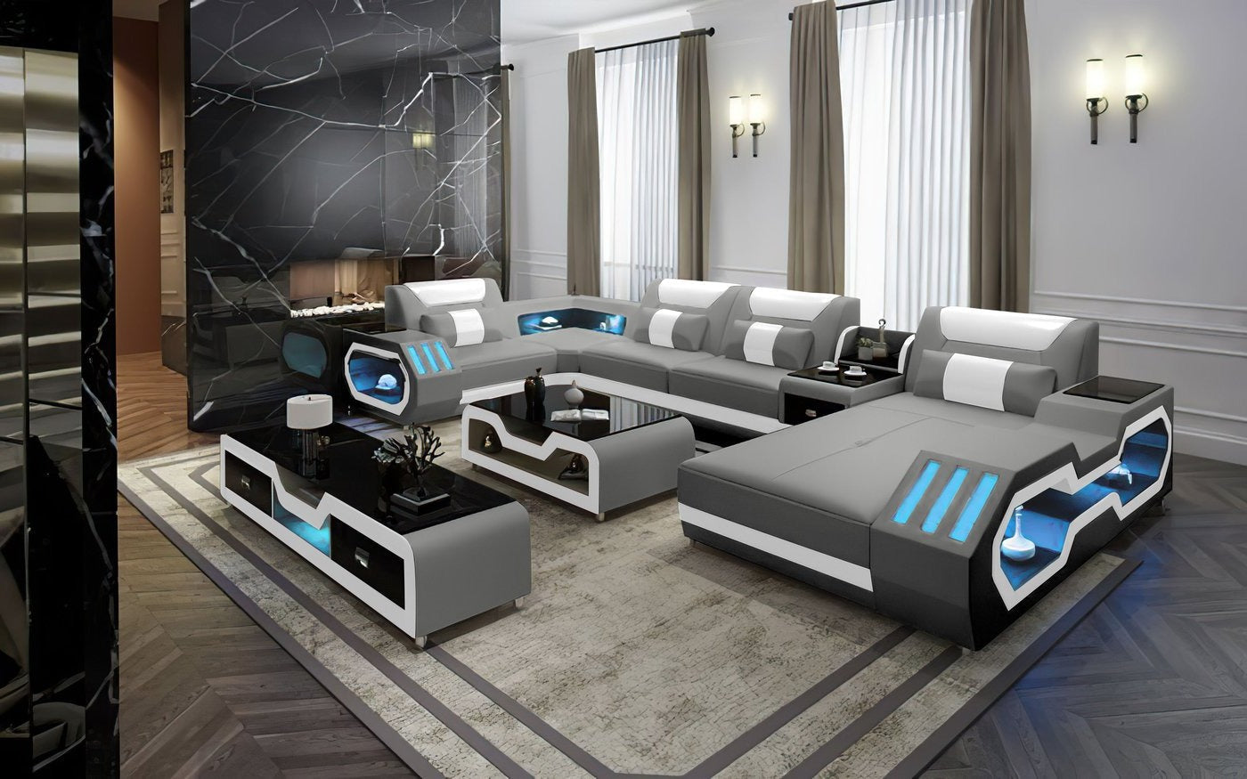 Modern Leather Sectional with Console