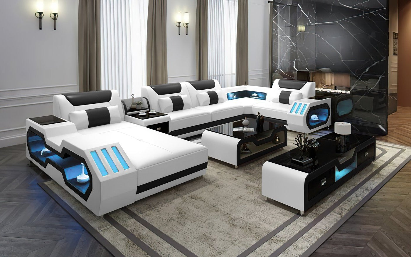Modern Leather Sectional with Console