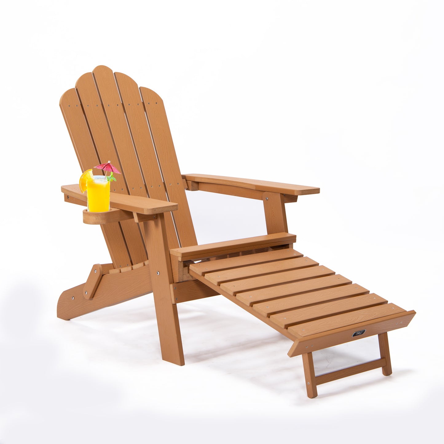 Folding Adirondack Chair with Pullout Ottoman with Cup Holder