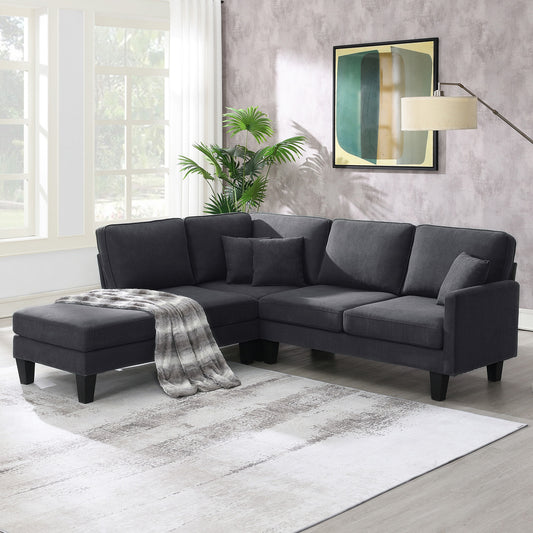 Terrycloth Sectional Sofa, 5-Seat Set, Chaise Lounge, L-Shape, Living Room, Grey