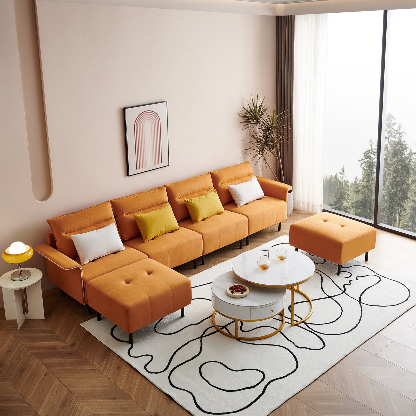 U-Shaped Sectional Sofa with 2 Removeable Ottoman
