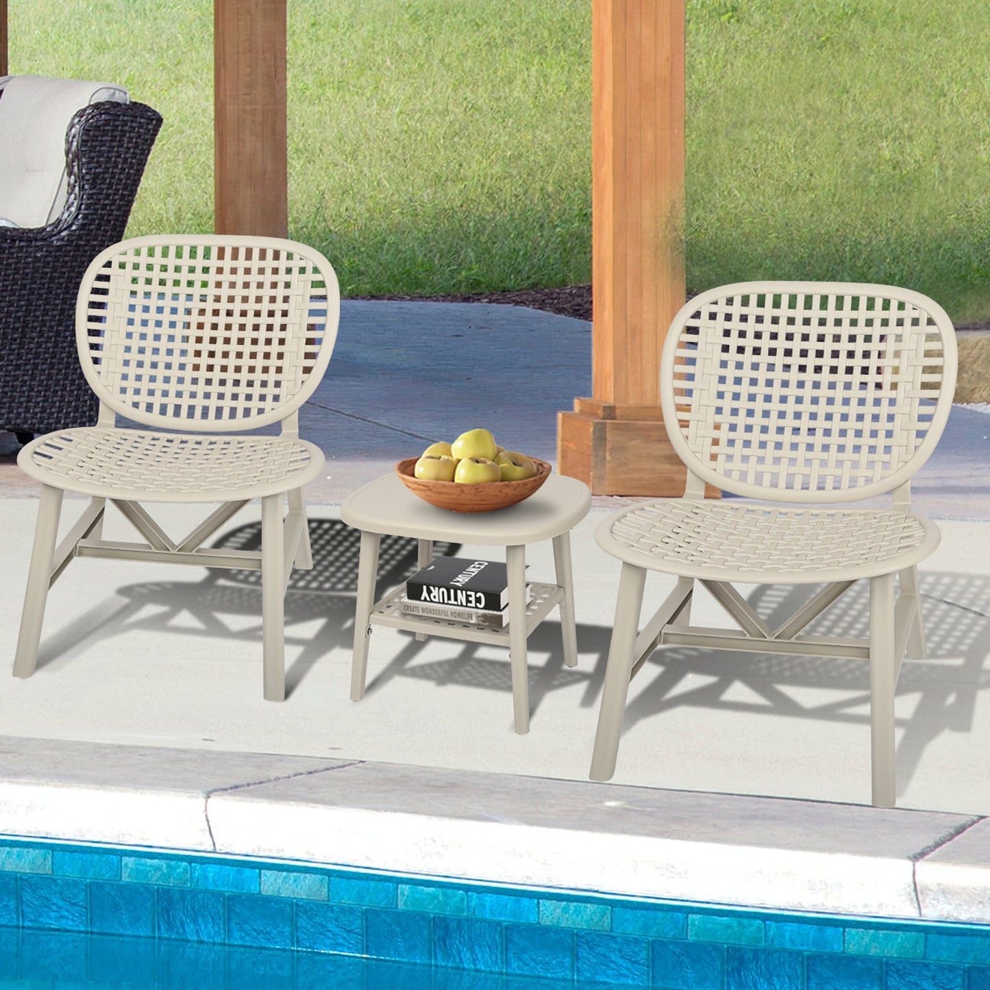 3 Pieces Hollow Design Retro Patio Table Chair Set All Weather