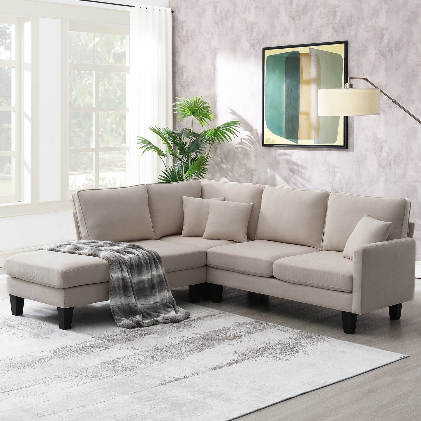 Sectional Sofa, 5-Seat Set, Chaise Lounge, Living Room,