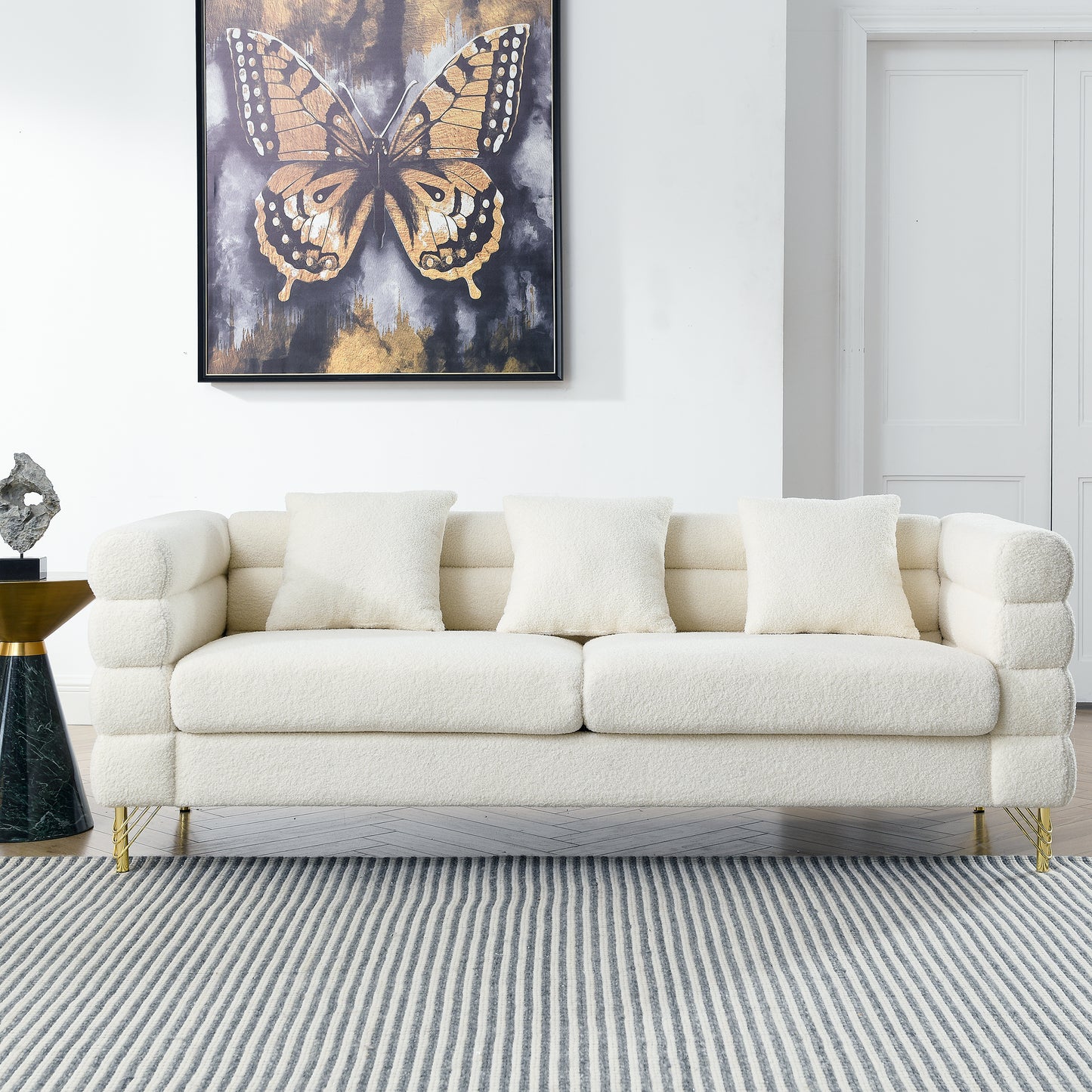 3-Seater Sectional Sofa White Teddy Ivory
