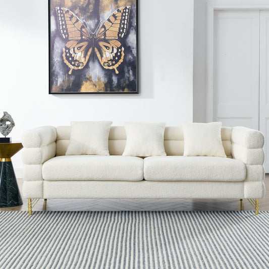 3-Seater Sectional Sofa White Teddy Ivory