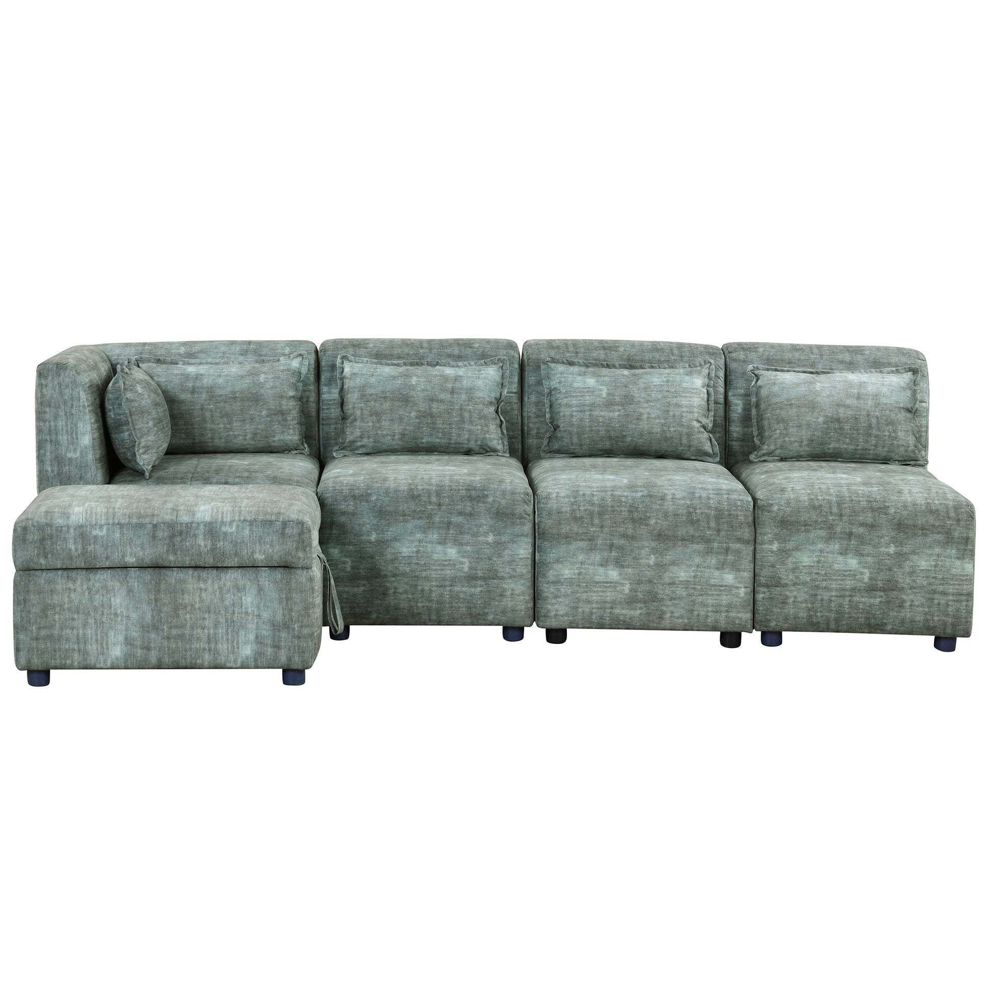 Sofa Set, 5-Seater Couch with Ottoman, 5 Pillows