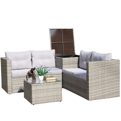 4 Piece Patio Sectional Outdoor Furniture Sofa Set, Storage