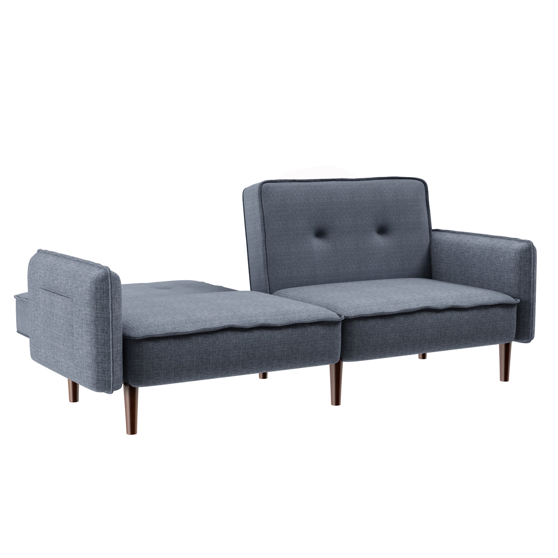 Futon Sofa bed with Solid Wood Leg in Grey Fabric