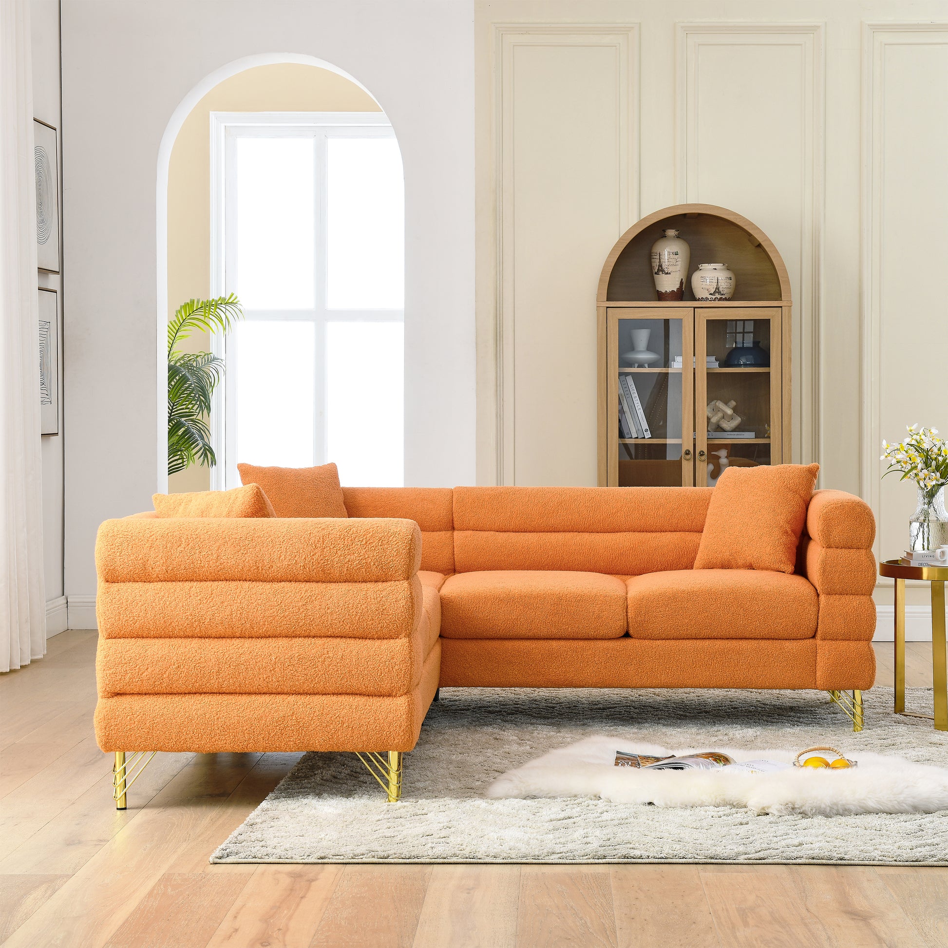 L-Shaped Sectional Sofas Couch, 5-Seater with 3 Cushions.