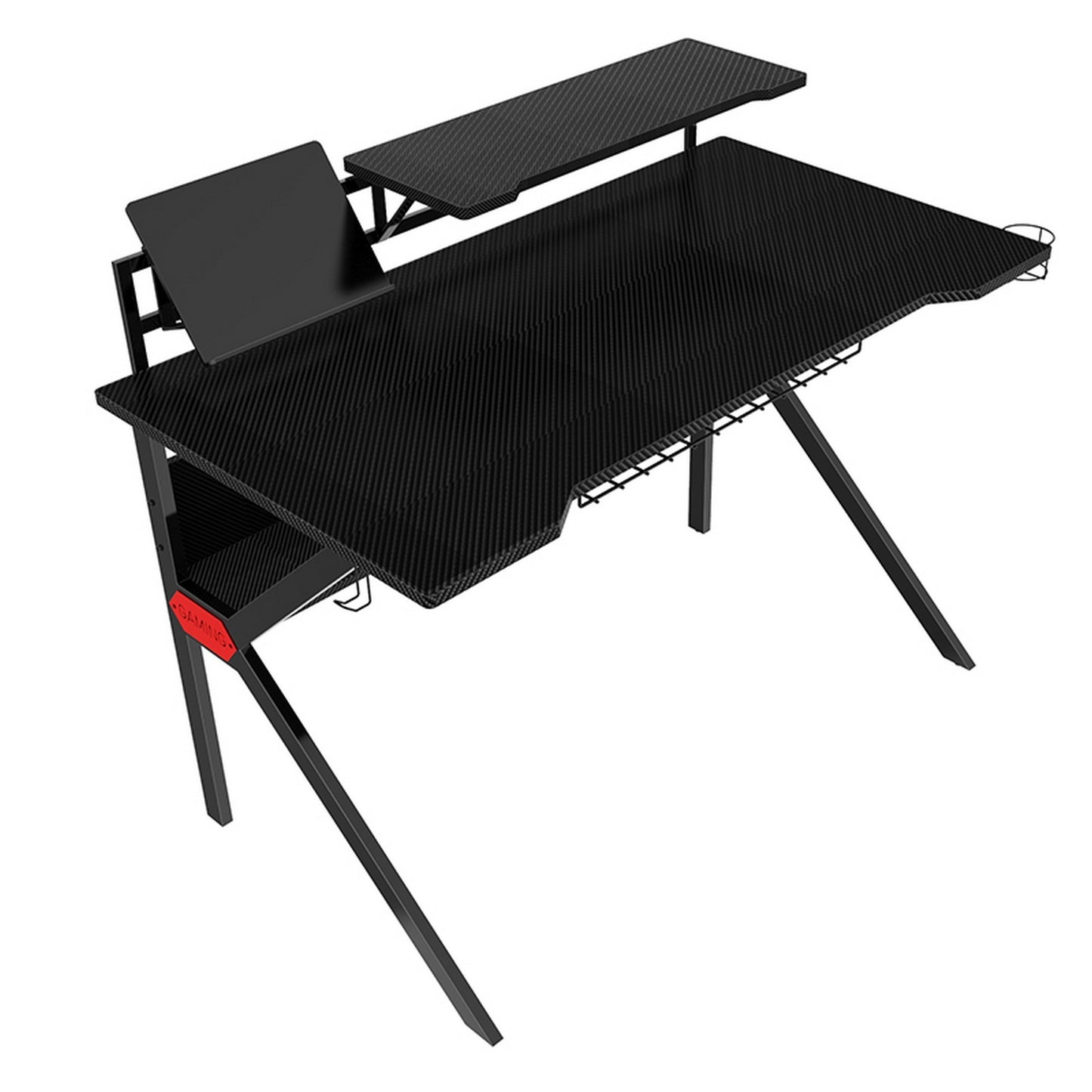 Ergonomic Metal Frame Gaming Desk with K Shape Legs, Black