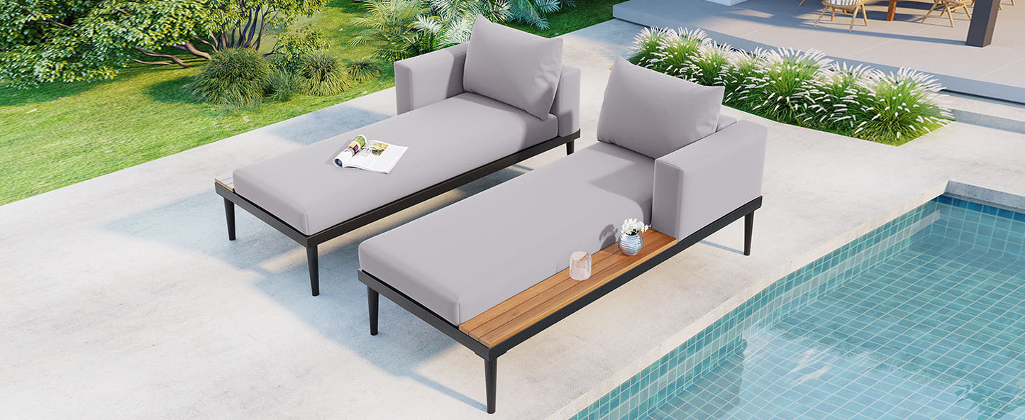 Outdoor Daybed Patio with Wood Topped Side Spaces for Drinks