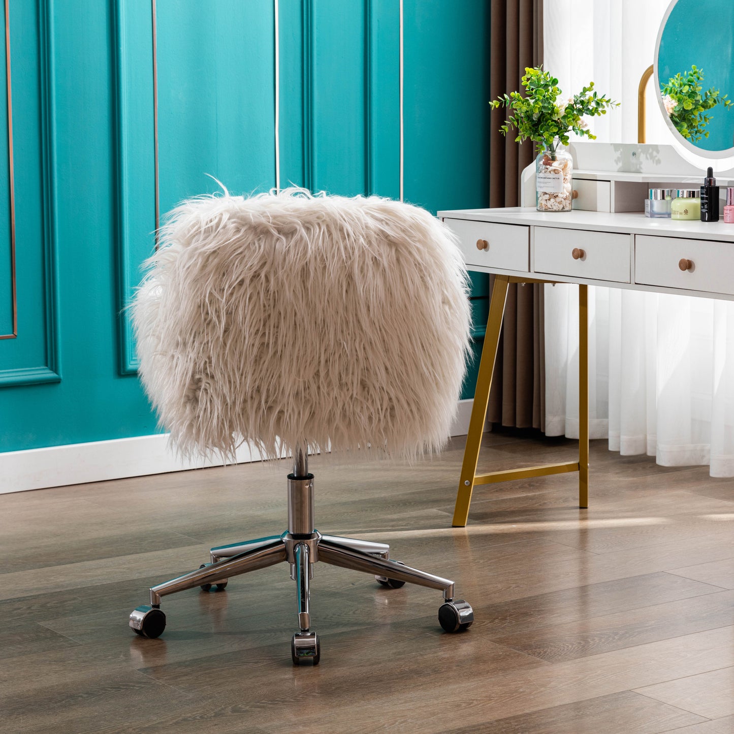 Modern Faux fur home office chair, fluffy chair, makeup vanity Chair