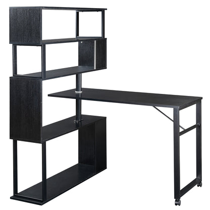 L-Shaped Corner Table, Rotating Computer Table with Bookshelf