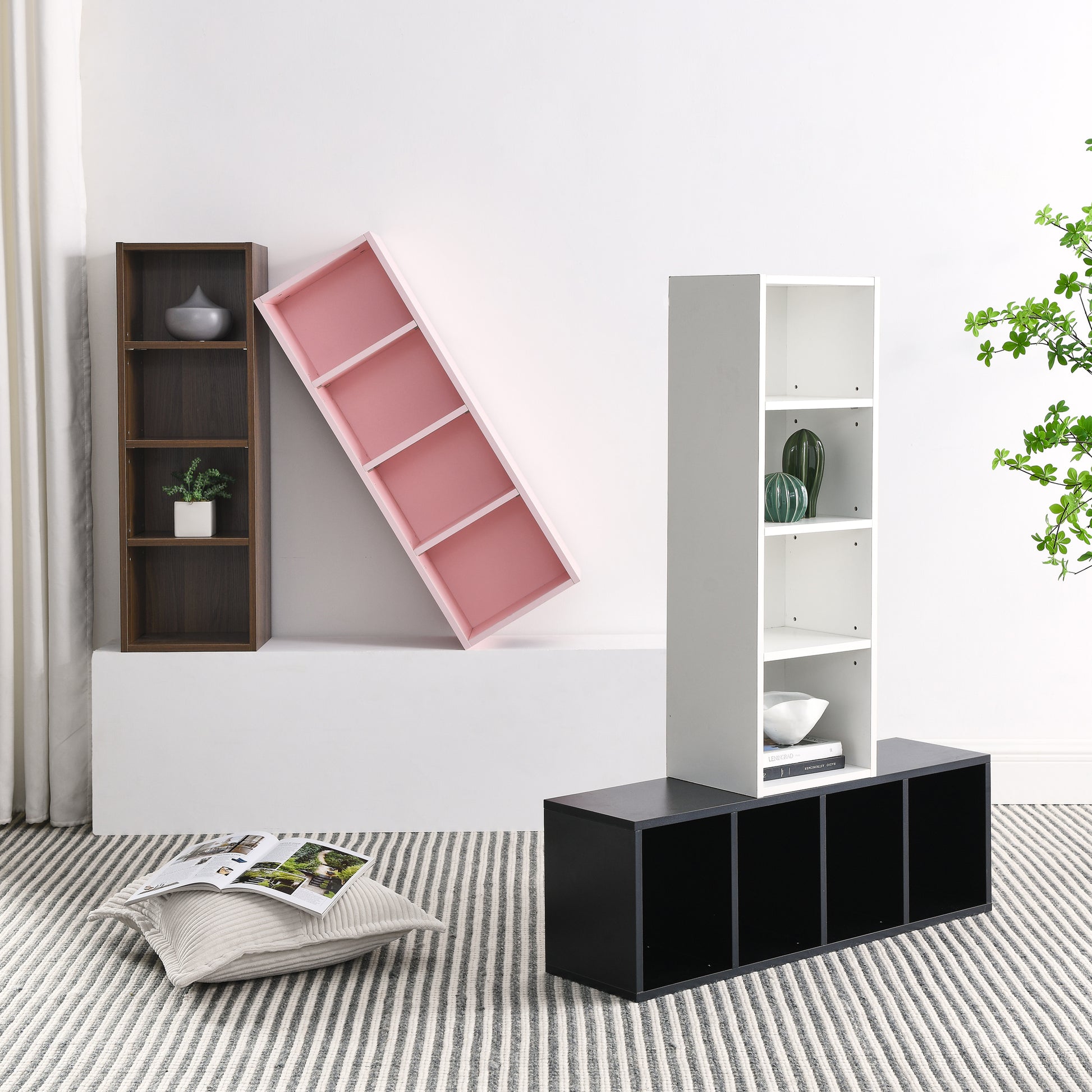 Slim Storage Cabinet with Adjustable Bookshelf for Home Office