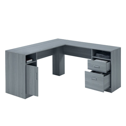 Techni Mobili Functional L-Shape Desk with Storage, Grey
