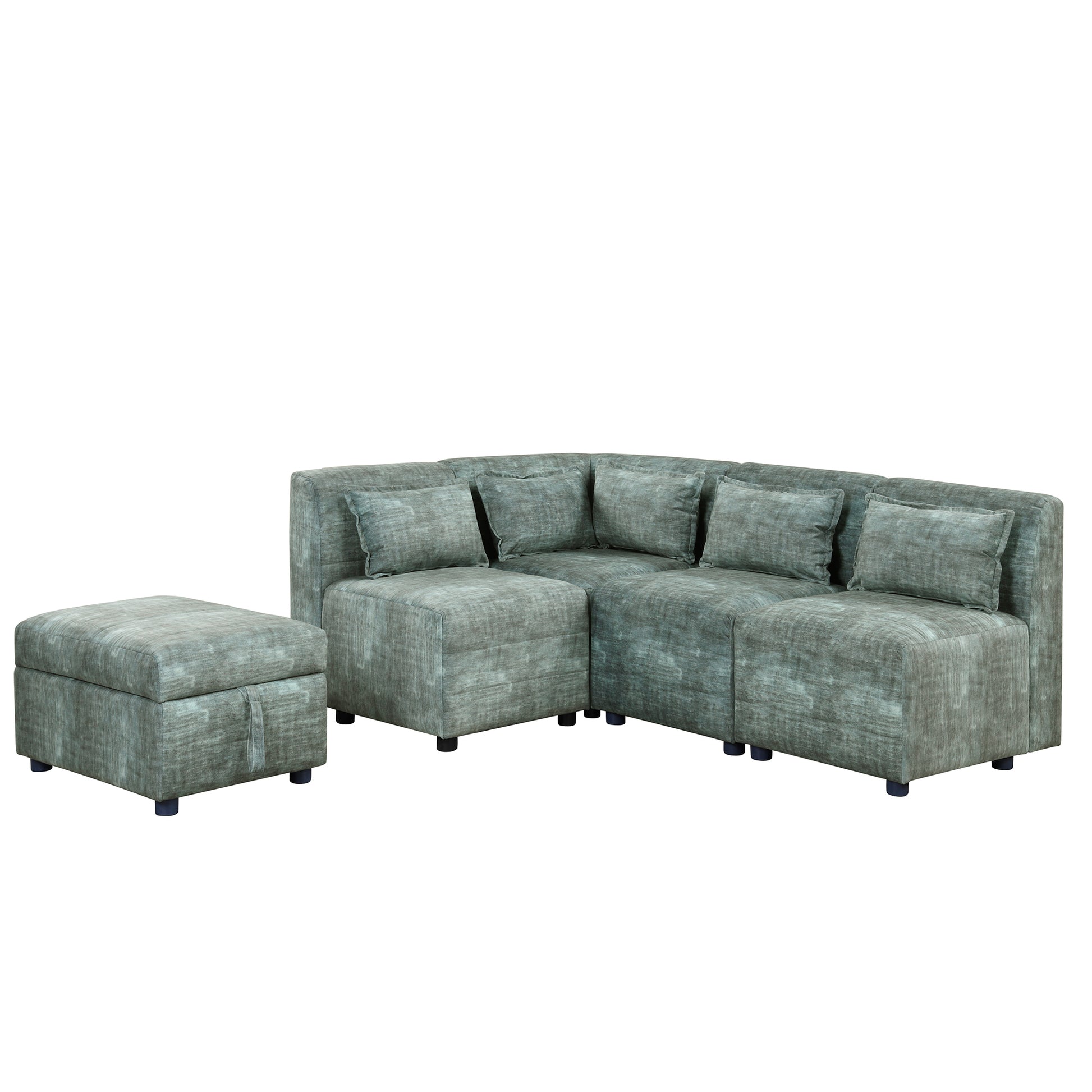 Sofa Set, 5-Seater Couch with Ottoman, 5 Pillows