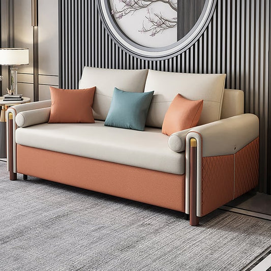 White & Orange Sleeper Sofa, Leath-Aire Upholstery
