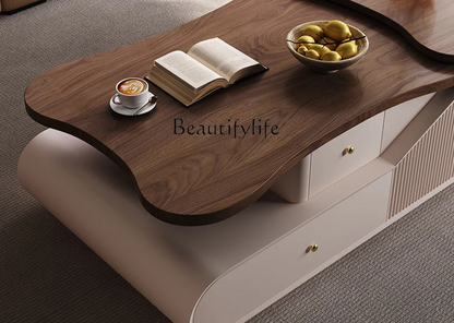 Walnut Coffee Table: 2024 New Multi-Functional Lift, Light Luxury for Living Room