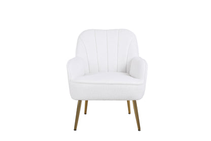 White Teddy Fabric Accent Chair, Gold Legs, Adjustable