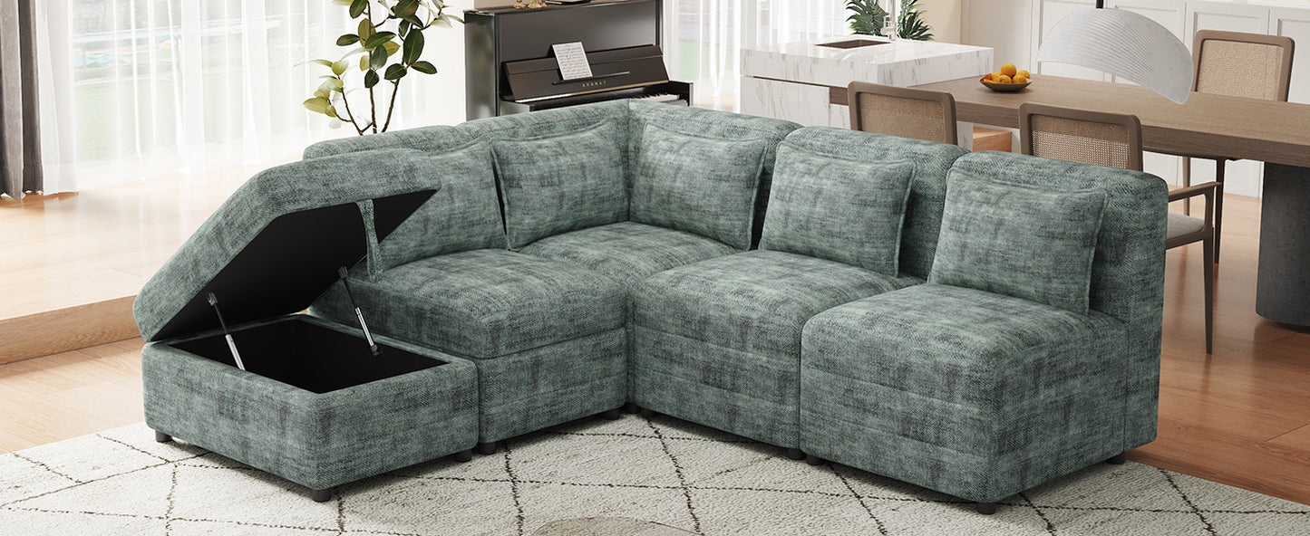 Sofa Set, 5-Seater Couch with Ottoman, 5 Pillows