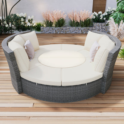 Patio 5-Piece Round Sectional Sofa Set All-Weather