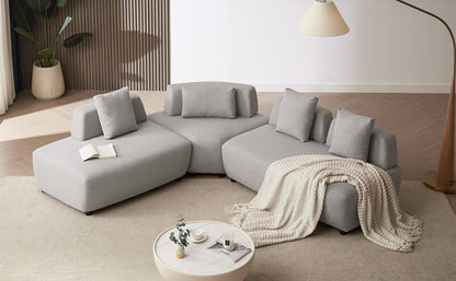 3-piece Sectional Sofa Convertible with Four Removable Pillows Grey