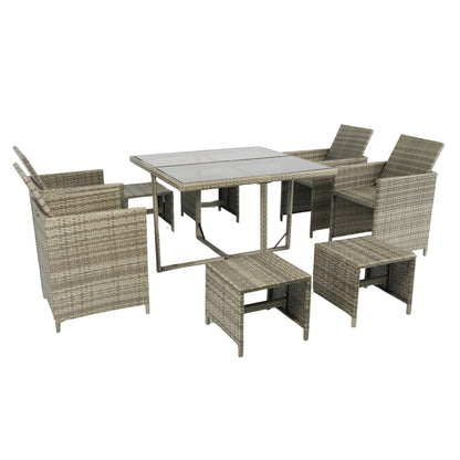 9 Pieces Patio Dining Sets Outdoor Space Saving, Glass Table
