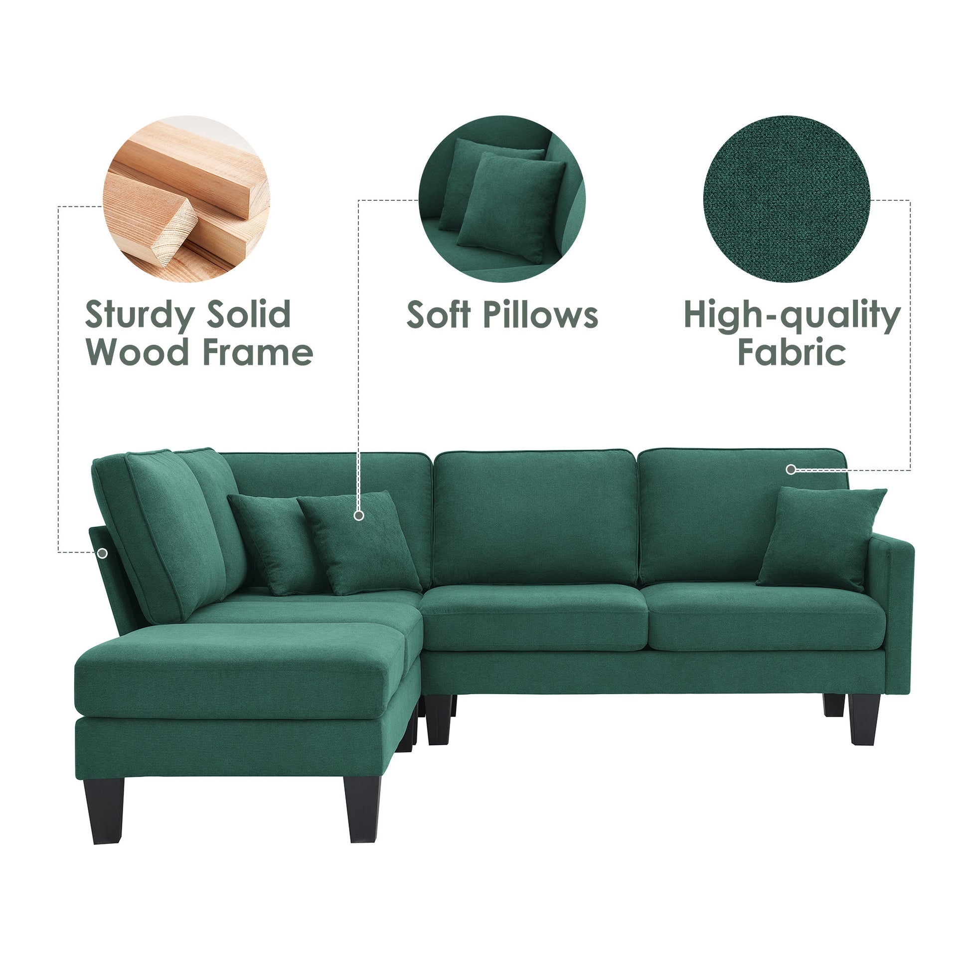 Sectional Sofa, 5-Seat Set, Chaise Lounge, Living Room