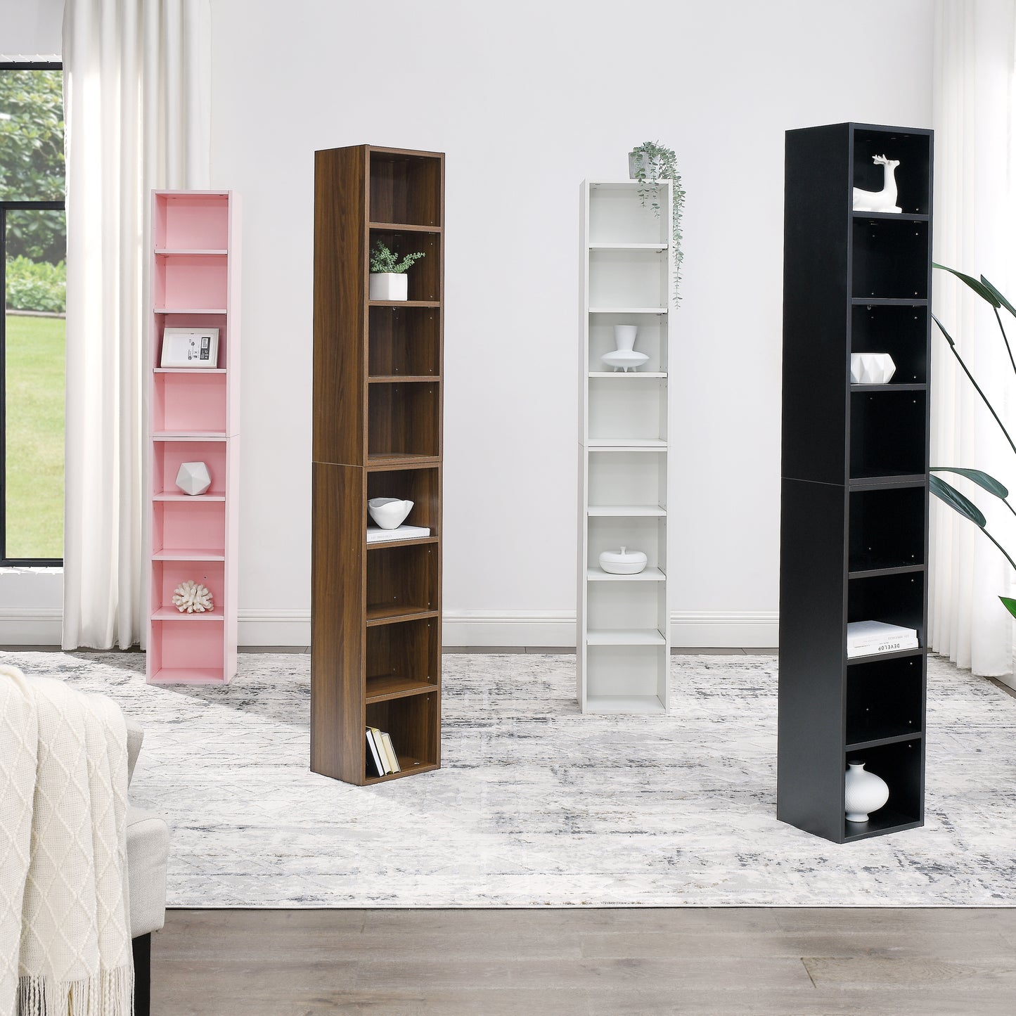 Slim Storage Cabinet with Adjustable Bookshelf for Home Office