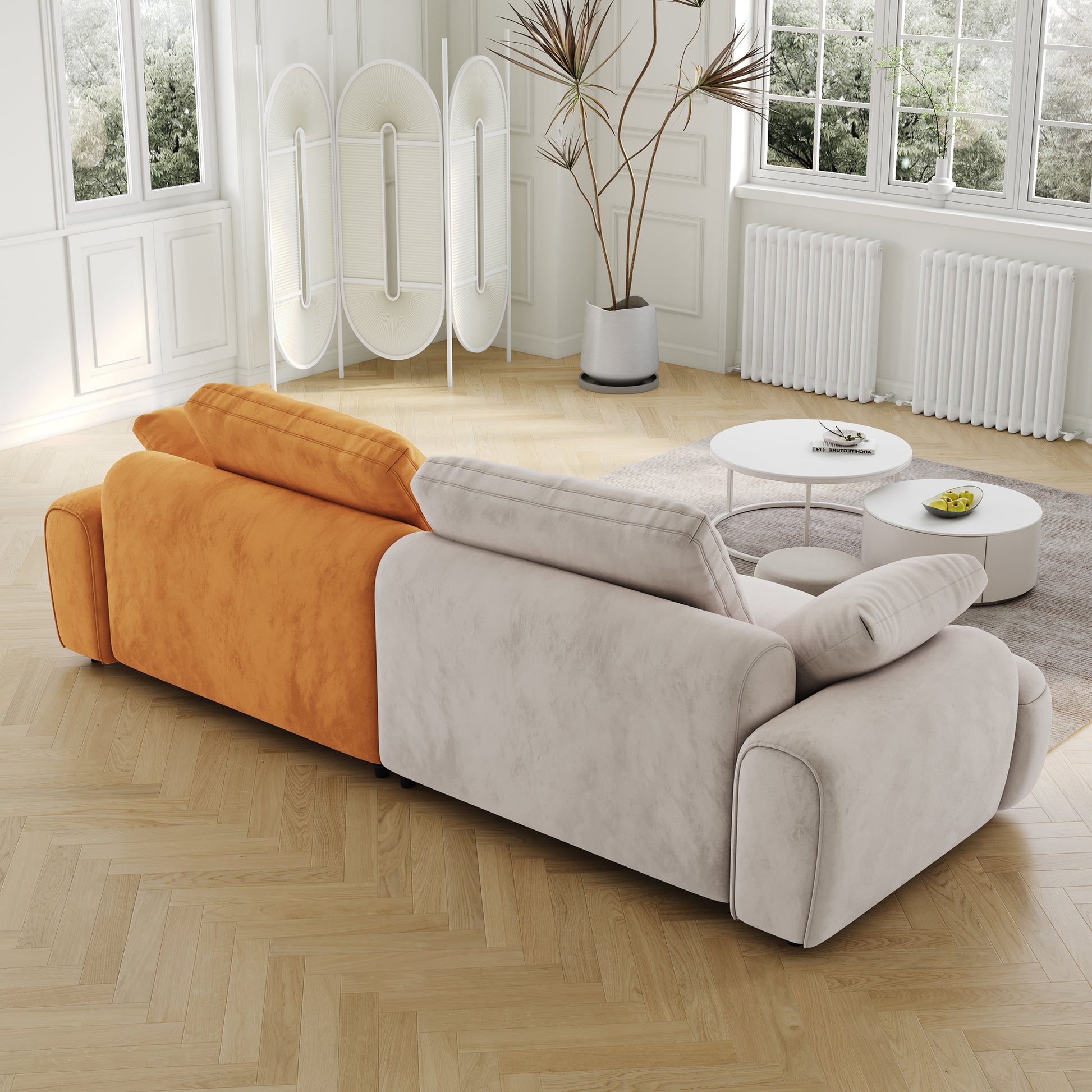 Modern Upholstered, Beige yellow suede fabric