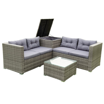 4 Piece Patio Sectional Outdoor Furniture Sofa Set with Storage