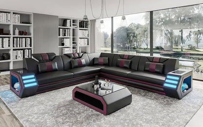 Modern Leather Sectional with LED Light