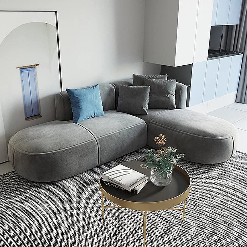 L-Shaped Modular Corner Sofa with Gray Pillows