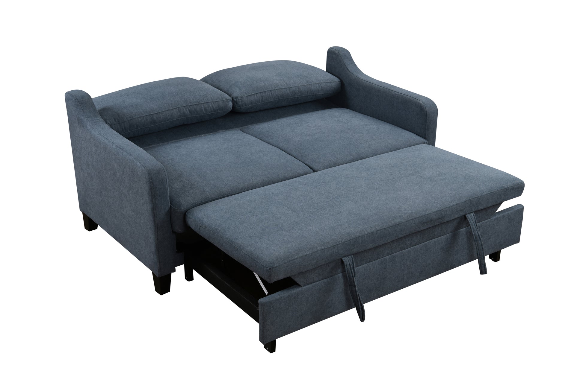 Dark Blue Loveseat Futon, Pullout Bed & Reclining Backrest