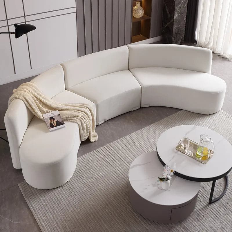 White Velvet Curved Sectional Sofa for Living Room