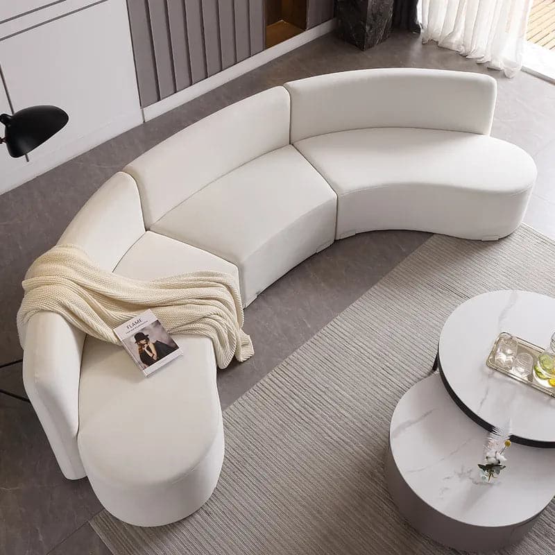 White Velvet Curved Sectional Sofa for Living Room