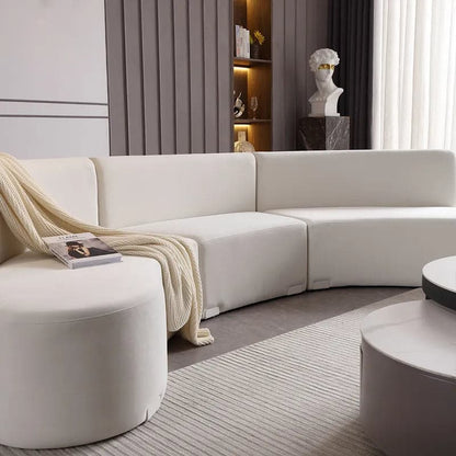 White Velvet Curved Sectional Sofa for Living Room