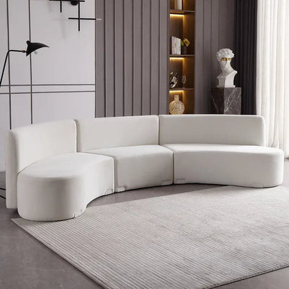 White Velvet Curved Sectional Sofa for Living Room